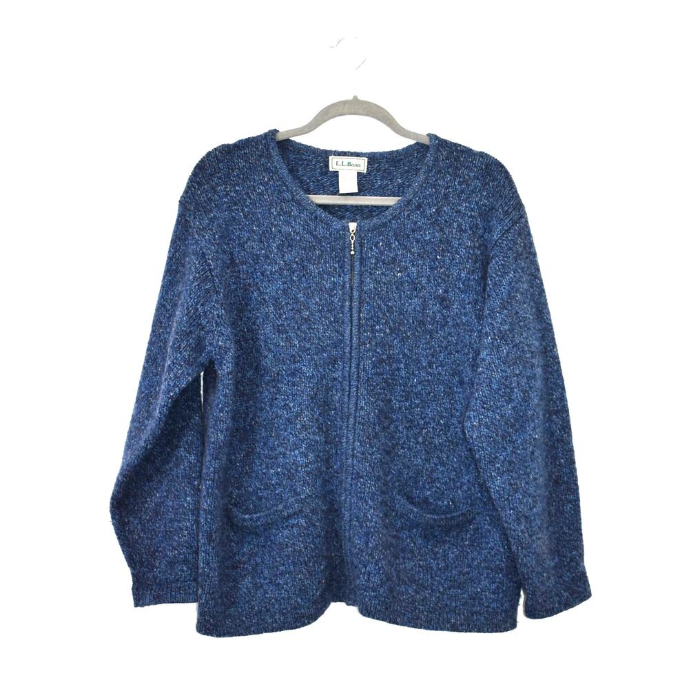 Vintage L.L. Bean Wool Sweater Women's Size Large Blue Full Zip